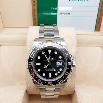 Rolex GMT-Master II 40mm Black Ceramic Bezel Steel Oyster Watch 116710LN Box Papers