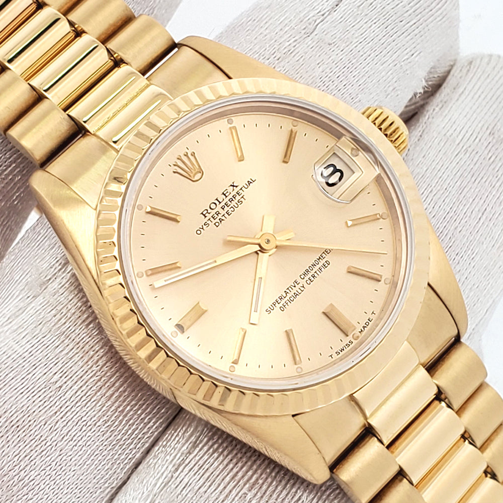 Rolex President Datejust 31mm Champagne Index Dial Yellow Gold Watch 68278