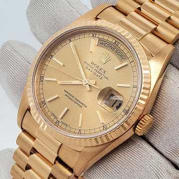 Rolex President Day-Date 36mm 18238 Factory Champagne Index Double-Quick Yellow Gold Watch Box Papers