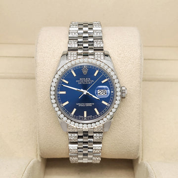 Rolex Datejust 31mm Blue Index Dial 3.30ct Diamond Bezel/Bracelet Steel Watch 178240