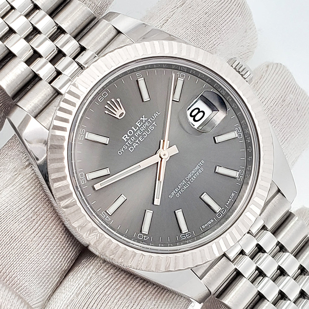 2022 Rolex Datejust 41mm 126334 Rhodium Gray Index Fluted White Gold/Steel Jubilee Watch Box Papers