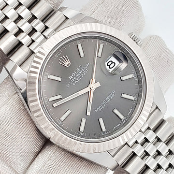 2022 Rolex Datejust 41mm 126334 Rhodium Gray Index Fluted White Gold/Steel Jubilee Watch Box Papers