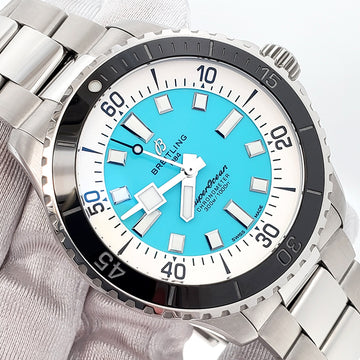 2022 Breitling Superocean 44mm Turquoise Dial Steel Mens Watch A17376 Papers