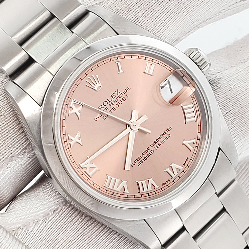Rolex Datejust 31mm Salmon Roman Dial Steel Oyster Watch 68240 Papers