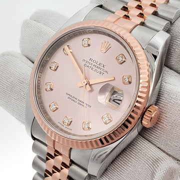 Rolex Datejust 36mm 116231 Factory Pink Diamond Dial 2-Tone Rose Gold Fluted Jubilee Watch