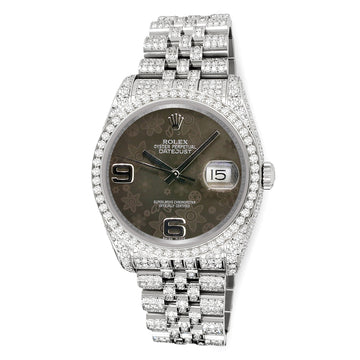Rolex Datejust 36mm Rhodium Floral Dial Pave 10.2ct Iced Diamond Jubilee Watch 116200 Box Papers