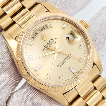Rolex President Day-Date Factory Diamond Dial Double-Quick Yellow Gold 36mm Watch 18238 Box Papers