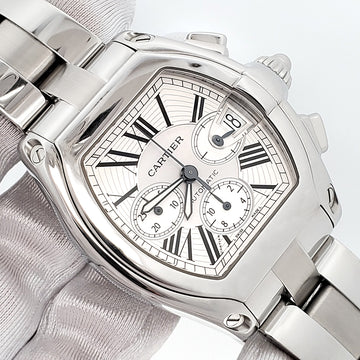 Cartier Roadster XL Chronograph 43mm Silver Roman Steel Watch W62019X6 2618 Papers