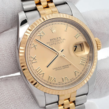 Rolex Datejust 116233 36mm Champagne Roman Yellow Gold/Steel Jubilee Watch Box Papers
