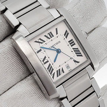 Cartier Large Tank Francaise 28mm Silver Roman Steel Watch 2302 W51002Q3