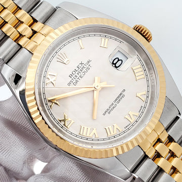 2013 Rolex Datejust Cream Pyramid Roman 2-Tone Yellow Gold/Steel Jubilee 36mm Watch 116233 Box Papers