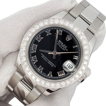 Rolex Datejust 31mm 1.62ct Diamond Bezel/Black Roman Dial 178240 Watch Box Papers