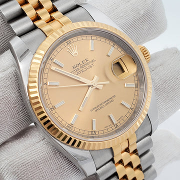 Rolex Datejust 36mm 2-Tone Yellow Gold/Steel Champagne Dial Watch 116233 Box Papers