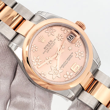 Stickered Rolex Datejust 31mm Pink Floral 2-tone Rose Gold/Steel Oyster Watch 178241 Box Papers