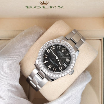 Rolex Datejust 31mm 1.6ct 178240 Diamond Bezel/Black Concentric Dial Stainless Steel Watch
