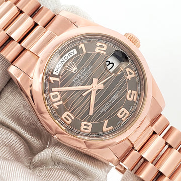 Rolex President Day-Date Chocolate Wave Arabic Dial Rose Gold 36mm Watch 118205 Box Papers