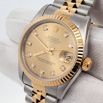 Rolex Datejust 31mm Factory Champagne Diamond Dial Yellow Gold/Stainless Steel Watch 68273 Box Papers