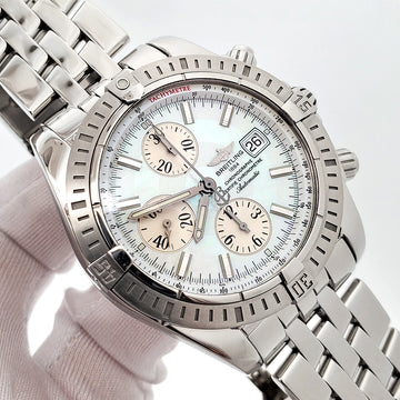 Breitling Chronomat Evolution White Mother of Pearl Dial Chronograph 44mm Steel Watch A13356 Box Papers