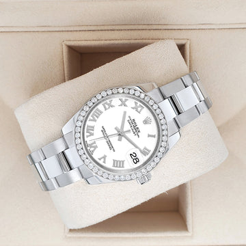 Rolex Datejust Midsize 31mm 178240 White Roman Dial Watch With 0.95ct Diamond Bezel