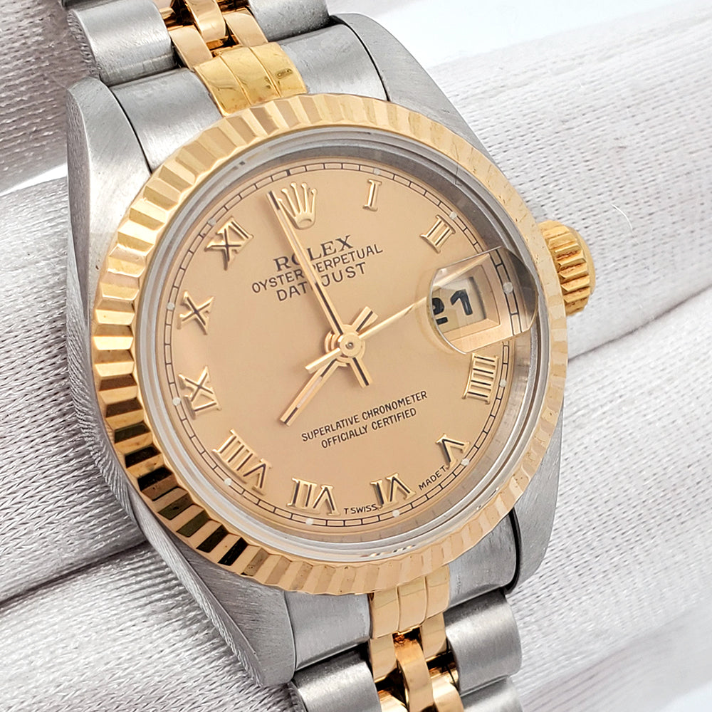 Rolex Datejust 26mm 2-Tone Champagne Roman Dial Yellow Gold/Steel Jubilee Watch 69173 Box papers