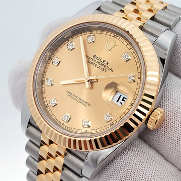 2022 Rolex Datejust 41 126333 Factory Champagne Diamond 2-tone Yellow Gold/Steel Jubilee Watch Box Papers