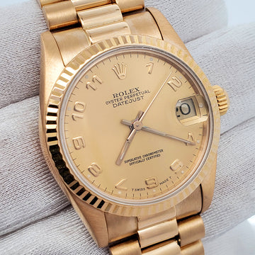 Rolex President Datejust 31mm 68278 Champagne Arabic Dial Yellow Gold Watch