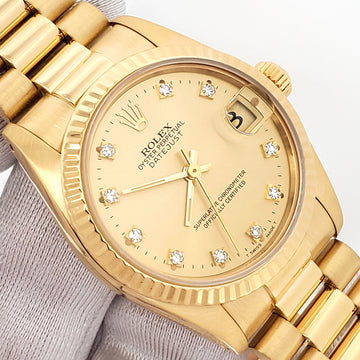 Rolex President Datejust 31mm Factory Champagne Diamond Yellow Gold Watch 68278