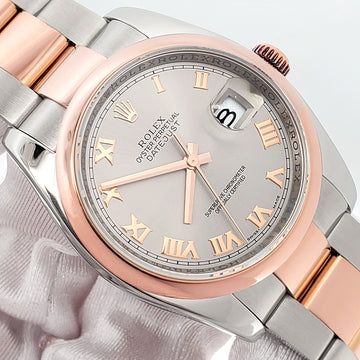 2007 Rolex Datejust 36mm Slate Roman Dial 2-tone Rose Gold/Steel Oyster Watch 116201 Box/Papers/Tag