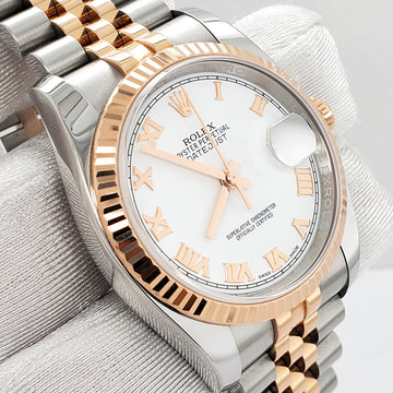 Rolex Datejust 36mm 116231 White Roman Dial Rose Gold/Steel Jubilee Watch