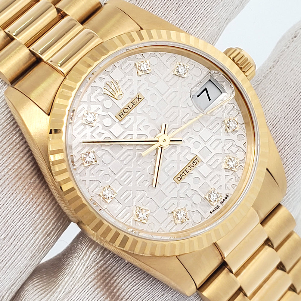 Mint Rolex President Datejust 31mm Silver Jubilee Diamond Dial Yellow Gold Watch 68278