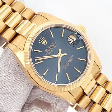 Rolex President Datejust 31mm Blue Index Dial Yellow Gold Watch 68278 Box Appraisal