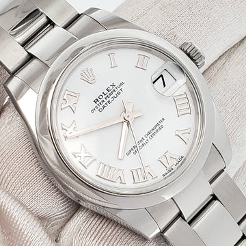 Rolex Datejust 31mm White Roman Dial Steel Oyster Watch 178240 Box Papers