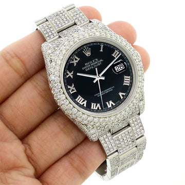 Rolex Datejust 36mm 116200 Pave 16.9CT Diamond Bezel/Case/Bracelet/Black Roman Dial Watch Box Papers