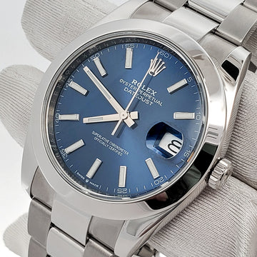 Rolex Datejust 41 Blue Index Dial Oyster Steel Watch 126300 Box Papers