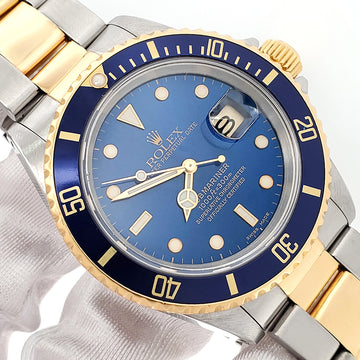 1990 Rolex Submariner Date 40mm Blue Dial/Bezel 2-Tone Yellow Gold/Steel Watch 16613 Papers