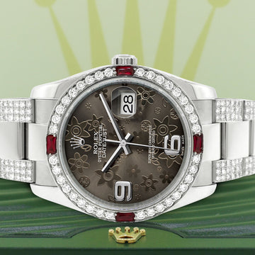 Rolex Datejust 36mm 4.5Ct Diamond Bezel/Bracelet/Rhodium Floral Dial 116200 Steel Watch
