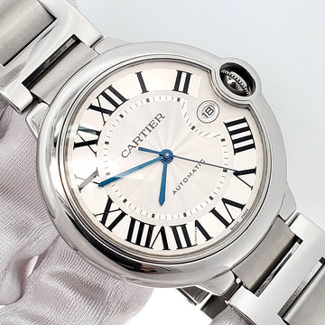 Cartier Ballon Bleu 42mm Silver Roman Steel Watch W69012Z4 3001 Papers