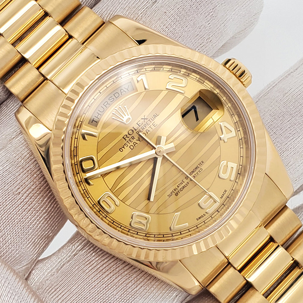 Rolex President Day-Date 36 Champagne Wave Arabic Dial Yellow Gold Watch 118238