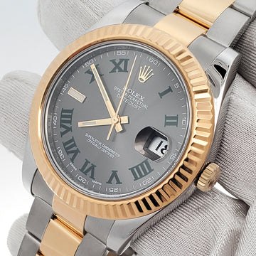 Rolex Datejust II 2-tone Yellow Gold/Steel 41mm Grey Roman Dial Automatic Watch 116333 Box Papers