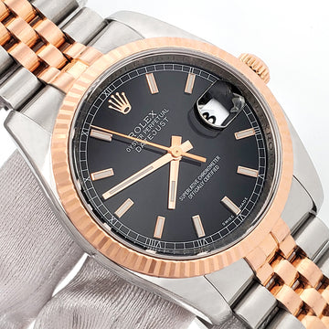 Rolex Datejust 36mm Black Index Dial Rose Gold/Steel Jubilee Watch 116231