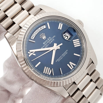 2015 Rolex President Day-Date 40 White Gold Blue Roman Dial Watch 228239 Box Papers