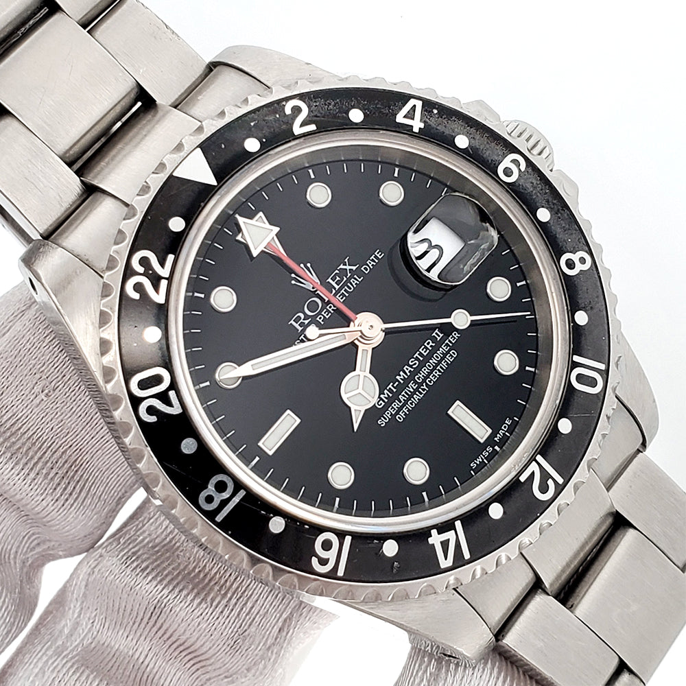Unpolished Rolex GMT-Master II Black Bezel Steel 40mm Watch 16710