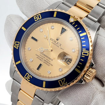 Rolex Submariner Date Factory Diamond Serti 2-Tone Yellow Gold/Steel Oyster Watch 16613