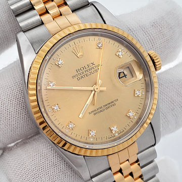 Rolex Datejust 36mm 16233 Factory Champagne Diamond Dial Yellow Gold/Steel Watch