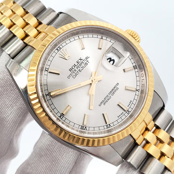 2010 Rolex Datejust 36mm Silver Index 2-Tone Yellow Gold/Steel Jubilee Watch 116233 Box Papers