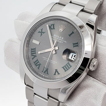 Unworn Rolex Datejust 41 126300 Wimbledon Slate Roman Dial Steel Watch 2021 Box Papers
