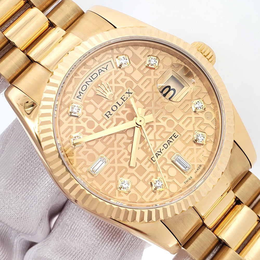 2011 Rolex President Day-Date Factory Champagne Jubilee Diamond Dial Yellow Gold 36mm Watch 118238 Box Papers