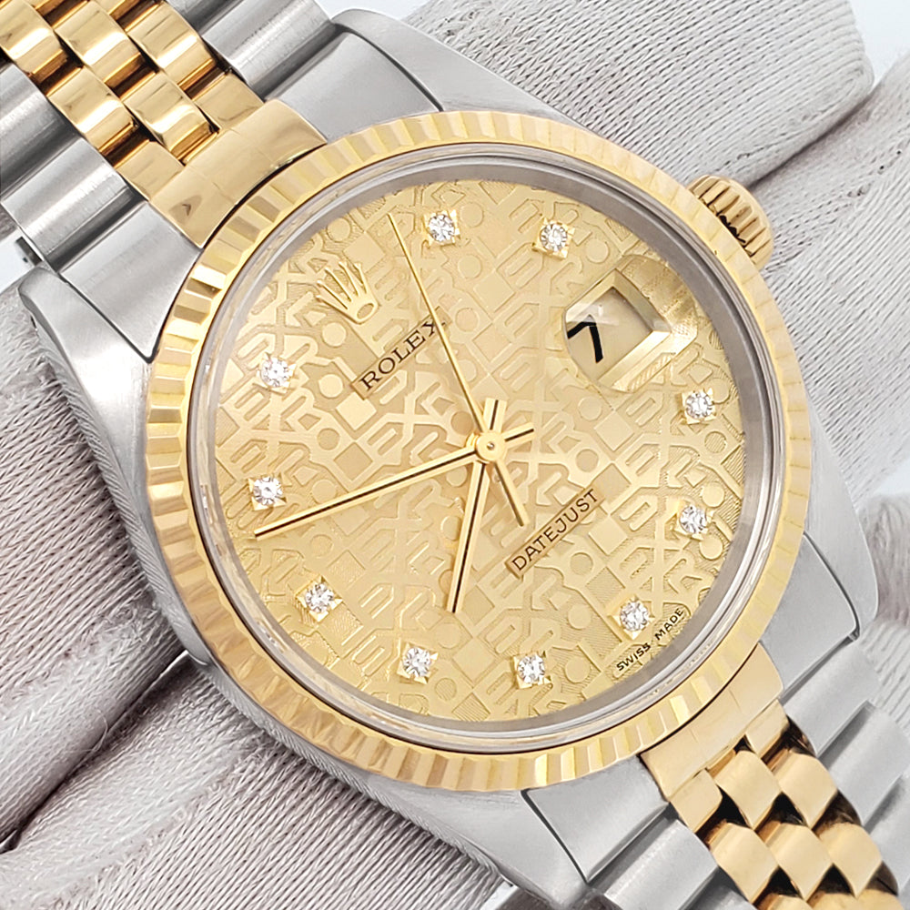 Rolex Datejust 36mm 16233 Factory Champagne Diamond Jubilee Dial 2-tone Yellow Gold/Steel Watch