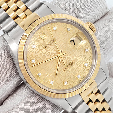Rolex Datejust 36mm 16233 Factory Champagne Diamond Jubilee Dial 2-tone Yellow Gold/Steel Watch