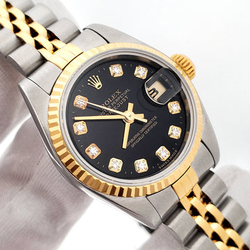 1995 Rolex Datejust 2-Tone Factory Black Diamond Dial Yellow Gold/Steel Jubilee 26mm Watch 69173